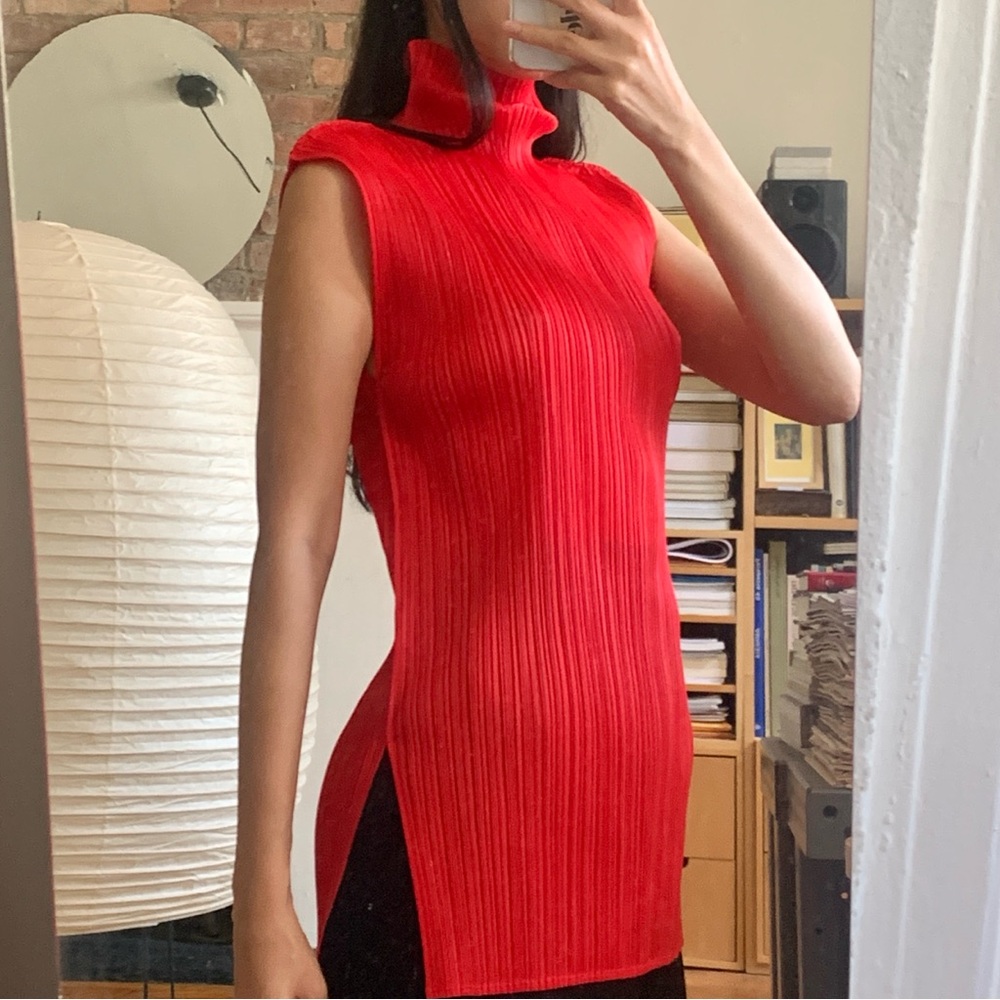 Issey Miyake Pleats Please Turtleneck Tank Red JP3